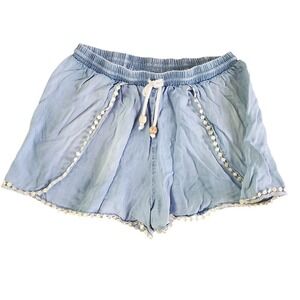 Blue Lyocell Shorts with‎ Pom-Pom Trim Bare Back SZ:L